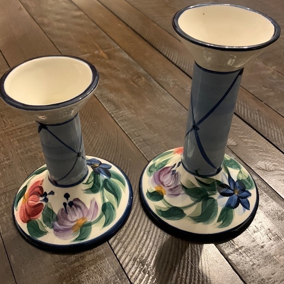 Gail Pittman Floral Ceramic Candle Holders - Picture 1 of 12
